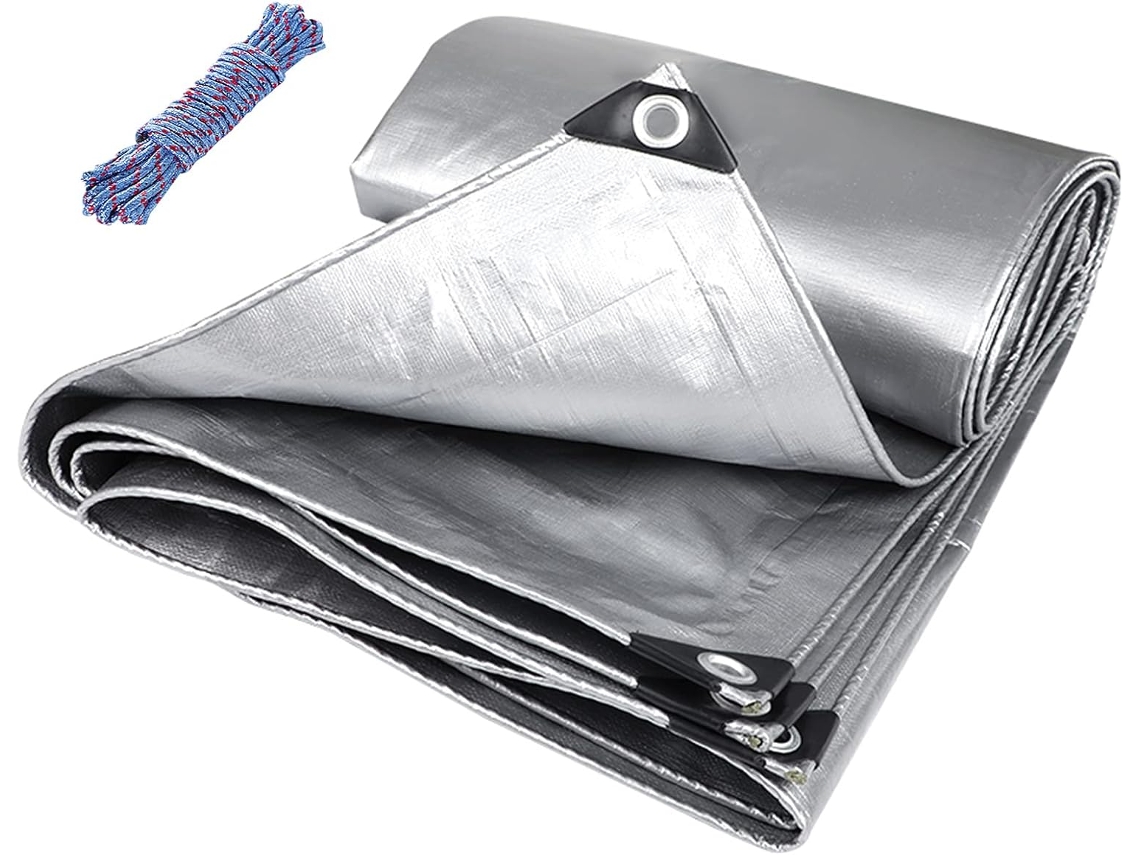 Lona Impermeable Plateada, 8 X 12 M, Lona Para Piscina, Con Ojales, Cubierta