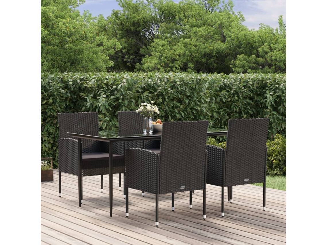 Juego de comedor de jardín de 5 piezas con cojines, mimbre sintético negro, DKD Home Decor