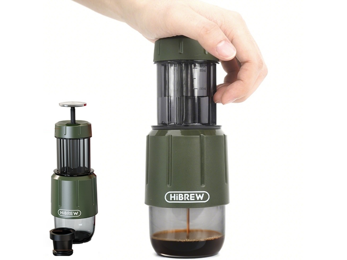 Cafetera espresso portátil Hibrew H4d 2 en 1 para cápsulas y café molido, de presión manual, café caliente.