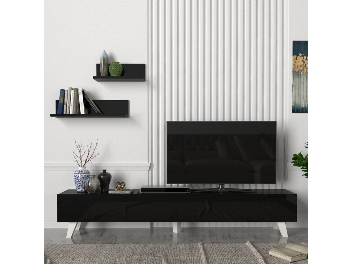 Juego de Muebles de Salón [EN.CASA] Saarijärvi (180 x 31 x 33 cm - Aglomerado - Negro)