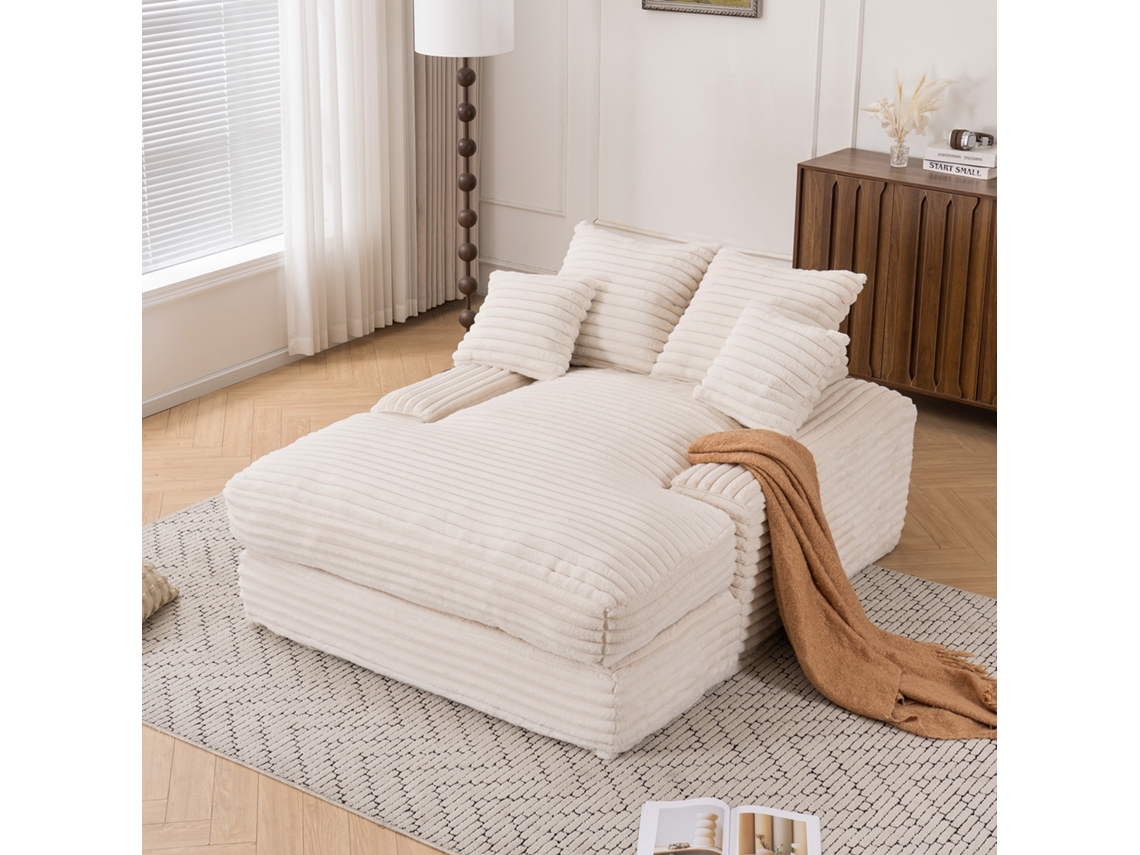 Sofá Cama De Lujo Con Estructura De Cuerda Y 4 Cojines, Color Beige.
