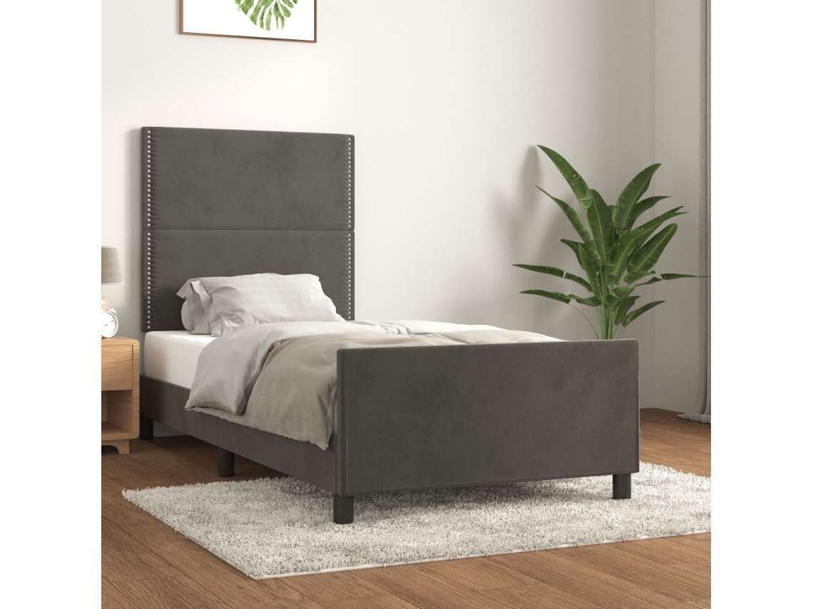 Estructura De Cama Sin Colchón Terciopelo Gris Oscuro 100x200cm