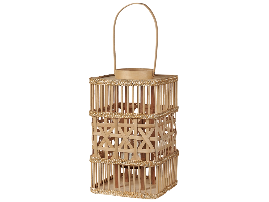 Linterna decorativa BELIANI Lumbis de Madera de bambú Natural 22x22x54