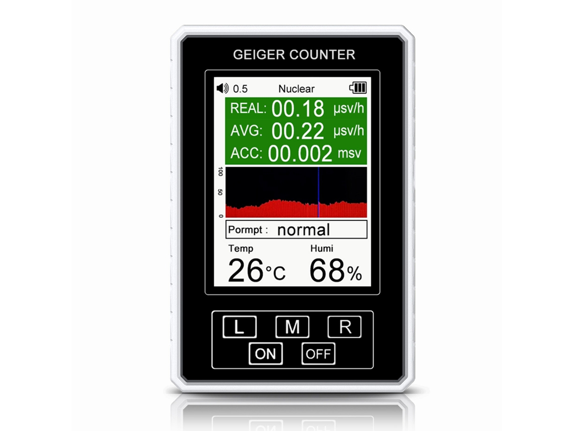 Detector De Radiación Nuclear Dosímetro Contador Geiger Con Temperatura Y Humedad Blanco