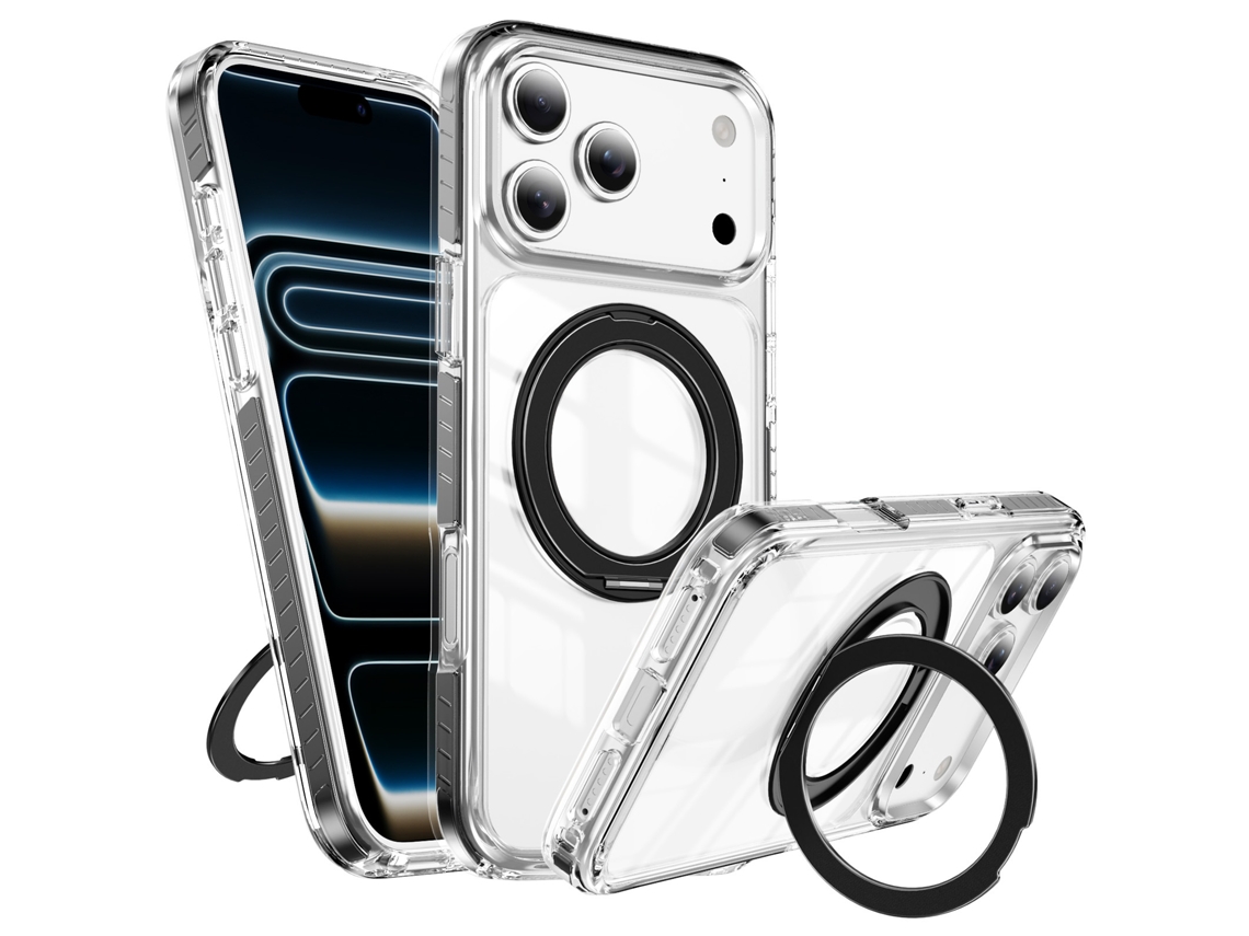 Para Iphone15 Plus Gear Holder Caso De Teléfono Negro Transparente