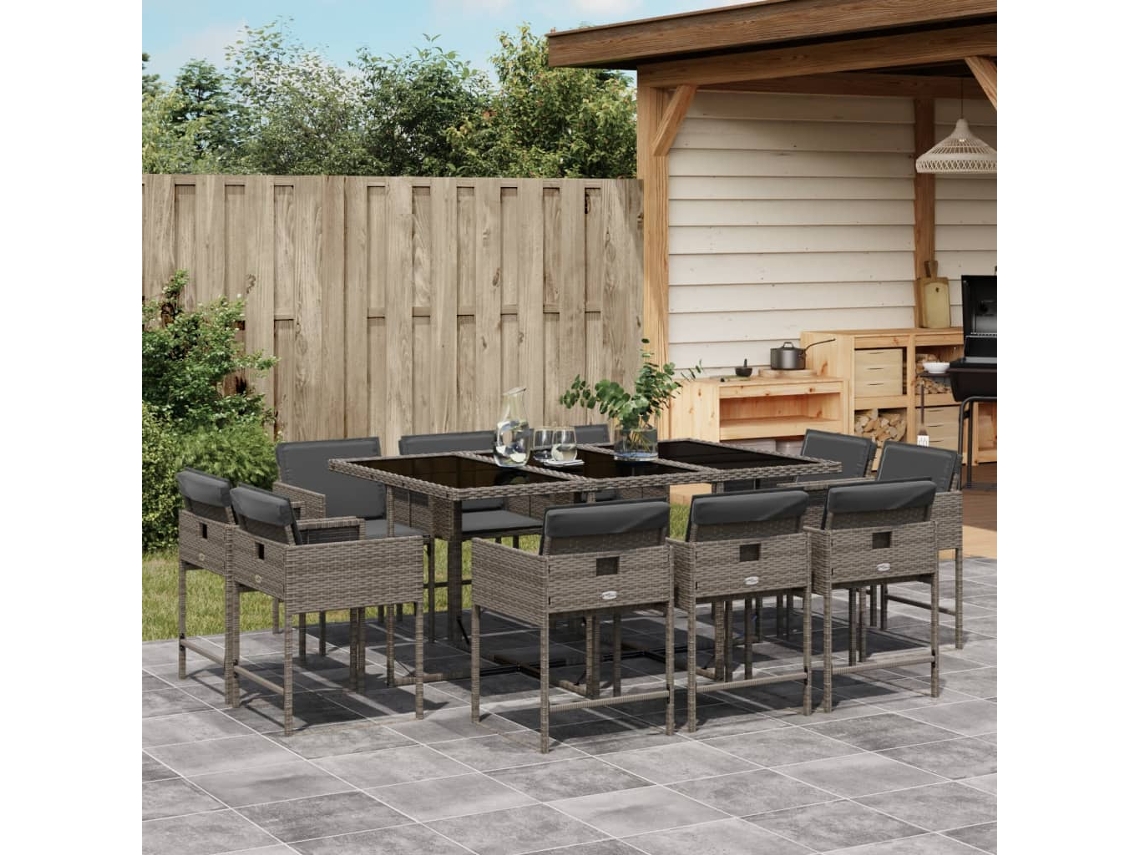 Juego de comedor de jardín de 11 piezas con cojines de mimbre gris de DKD Home Decor