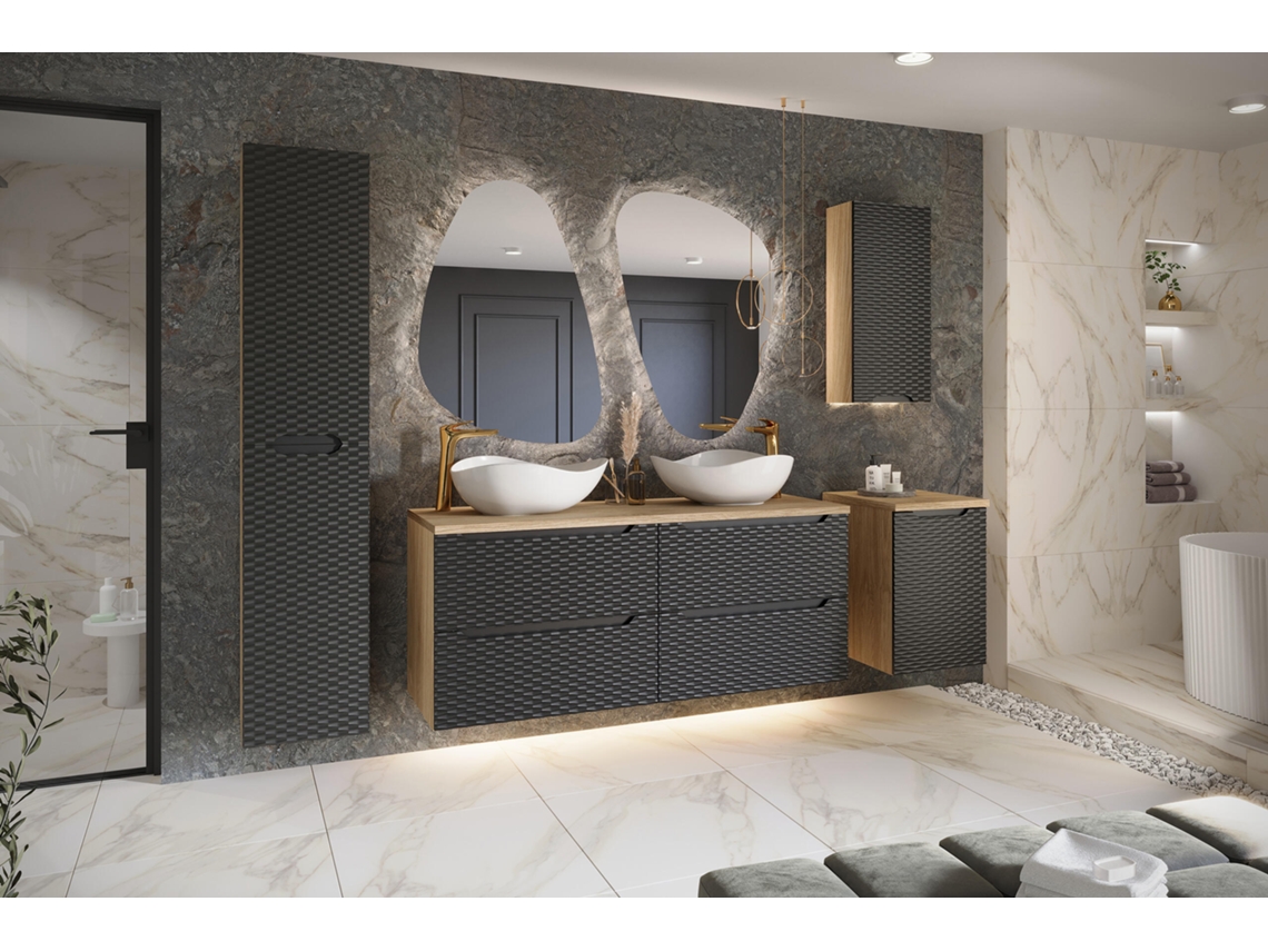Armario Bajo Lavabos FURNLUX Ocean (Negro, Madera Contrachapada - 80X46X57 Cm)