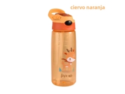Botella de agua infantil de 500 ml con tapa y pajita, sin BPA. Mdug (ciervo naranja)