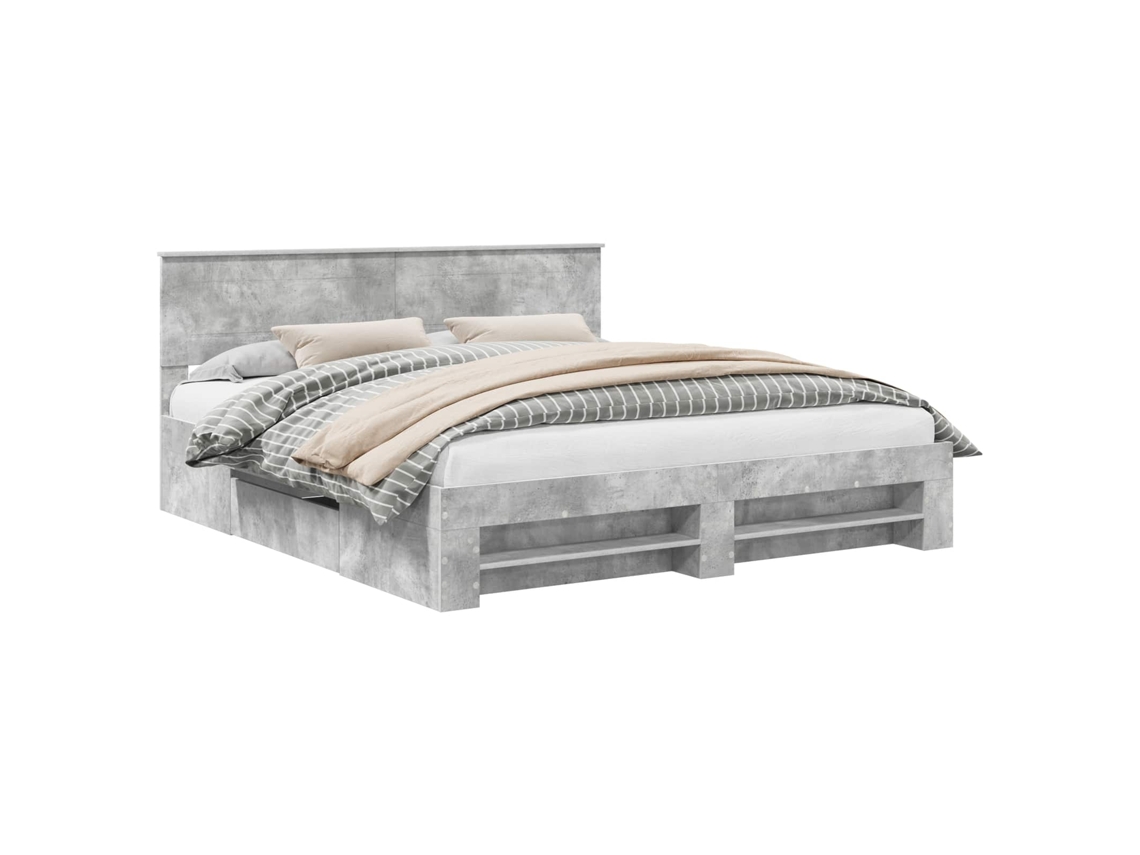 Maison Exclusive - Estructura De Cama Con Cabecera Gris Concreto 200 X 200 Cm