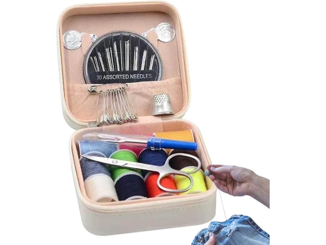 Kit de aguja e hilo, accesorios, botones, dedales, portátil para principiantes y para viajes.