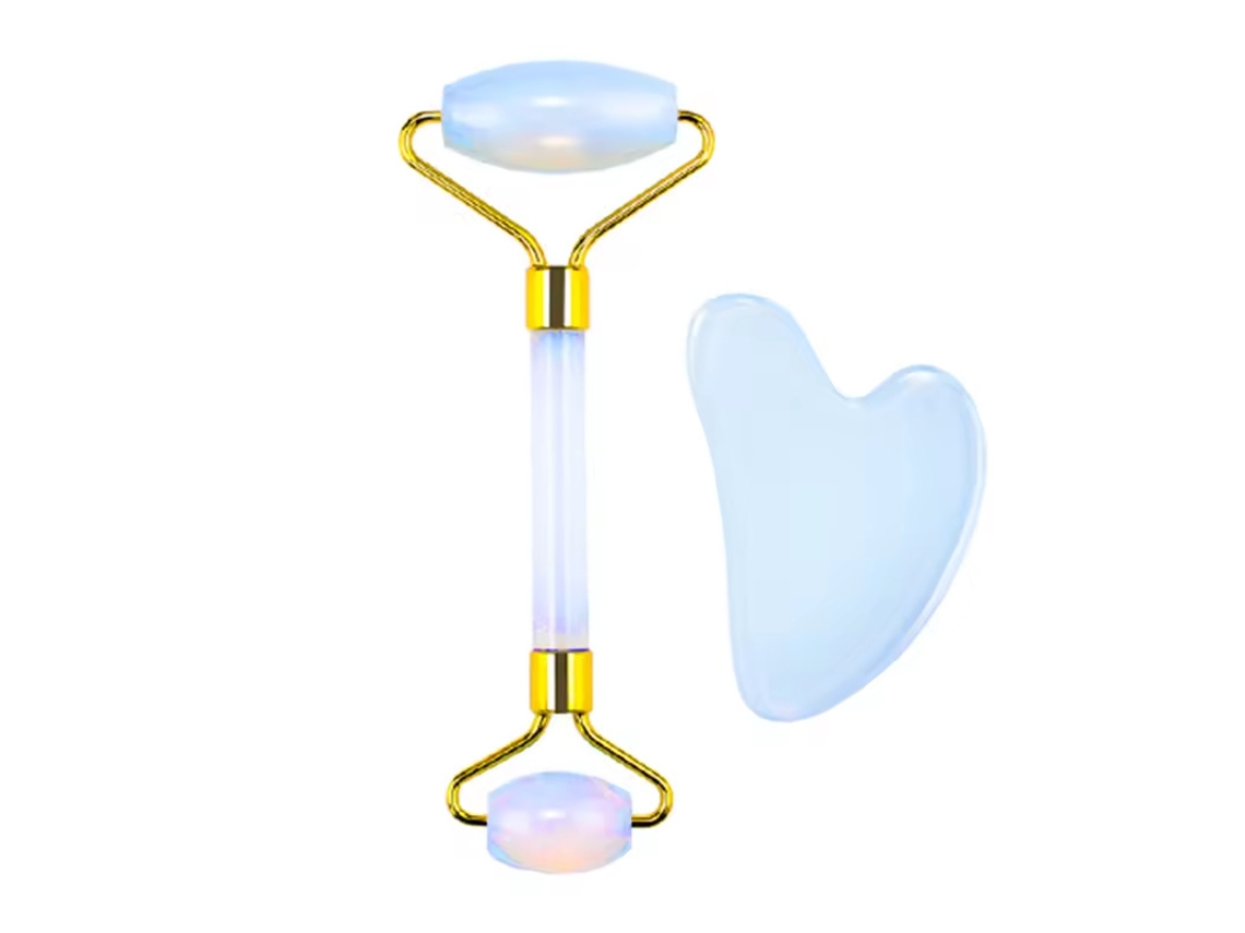 Set de rodillos de masaje facial de jade, reduce la hinchazón, apto para hombres y mujeres, azul claro, PANOONA