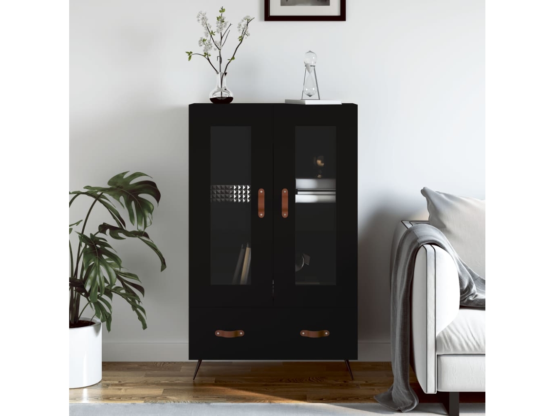 Aparador Alto Madera De Ingeniería Negro 69,5x31x115 Cm