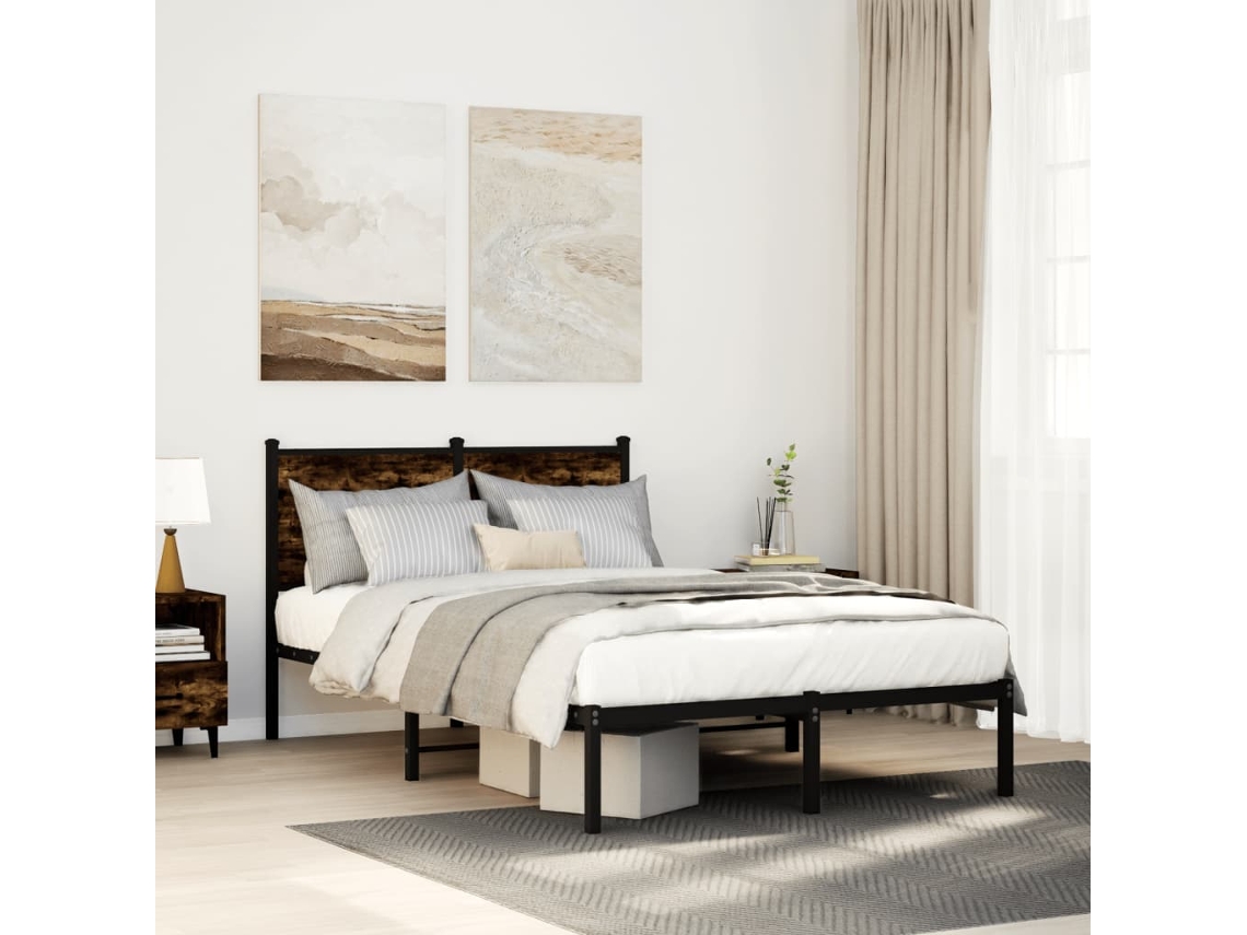 Estructura De Cama Sin Colchón Metal Roble Ahumado 120x200 Cm