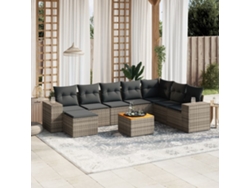 Conjunto de sofá de jardín de 9 piezas con cojines, mimbre gris, DKD Home Decor