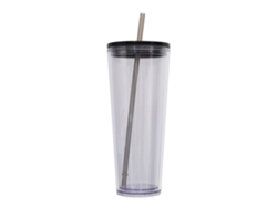 MEOIRUERY Vaso de agua fría de plástico de doble capa 750 ml, vaso transparente para bebidas, con tapa de color y pajita