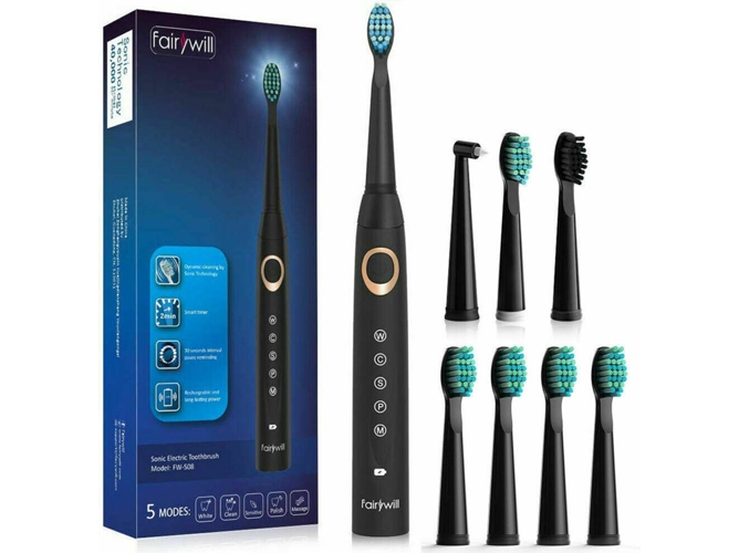 Cepillo de Dientes Eléctrico FAIRYWILL 508 Negro + FW-02 (40000 VPM)