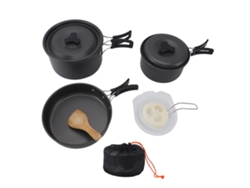 Juego de utensilios de cocina para acampar, ollas y sartenes portátiles antiadherentes con sartén, cuencos, cuchara sopera, estropajo de lufa y espátula para arroz para 3 o 4 personas.
