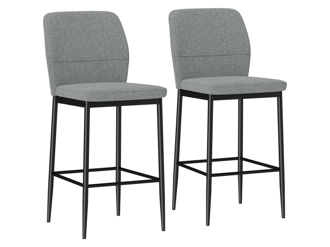 Juego De 2 Taburetes De Bar Modernos De Terciopelo Con Reposapiés Y Respaldo, 97 Cm, Color Gris.