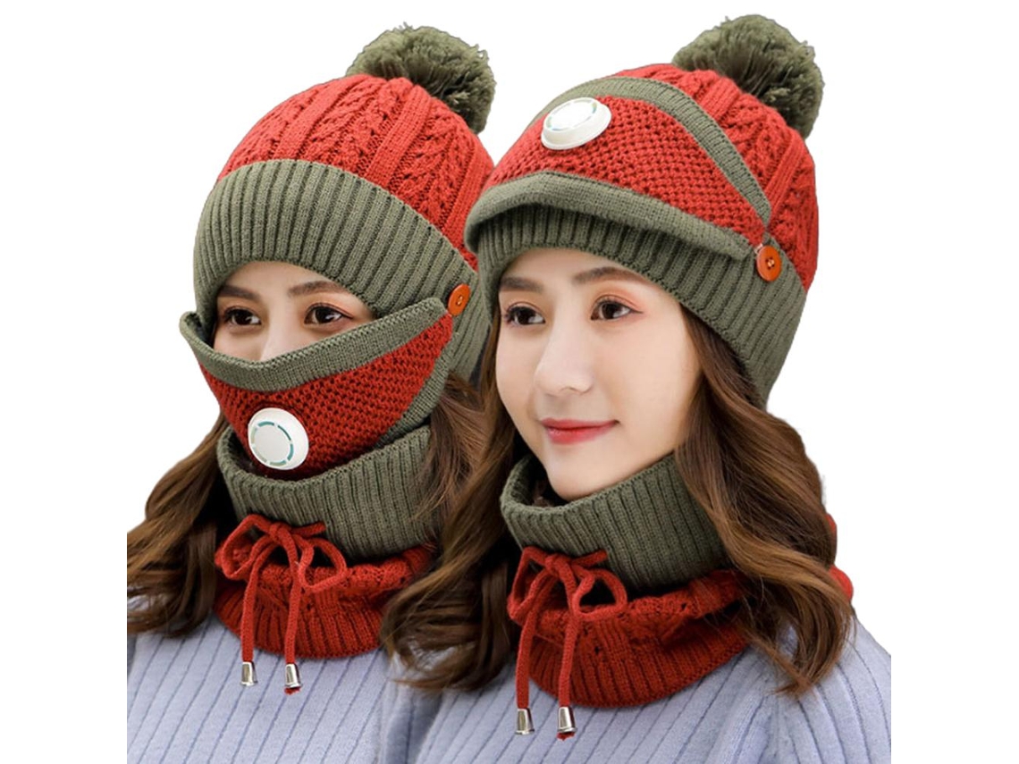 2026-set Gorro Bufanda Tejido 3 En 1 Invierno Caliente Con Forro Polar Impermeable Para Mujer Niña Ciclismo Esquí