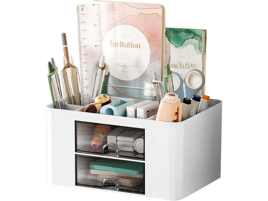 Organizador Mesa Plástico 5 Compartimientos 2 Cajones Portaplumas Para Escritorio Casa Escuela