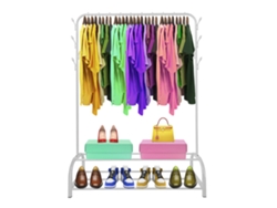 Perchero Burro Premium Rack 2 Stand NYANA Home 158x110x39cm, 1 barra para colgar, 8 ganchos laterales, 2 baldas inferiores Blanco .