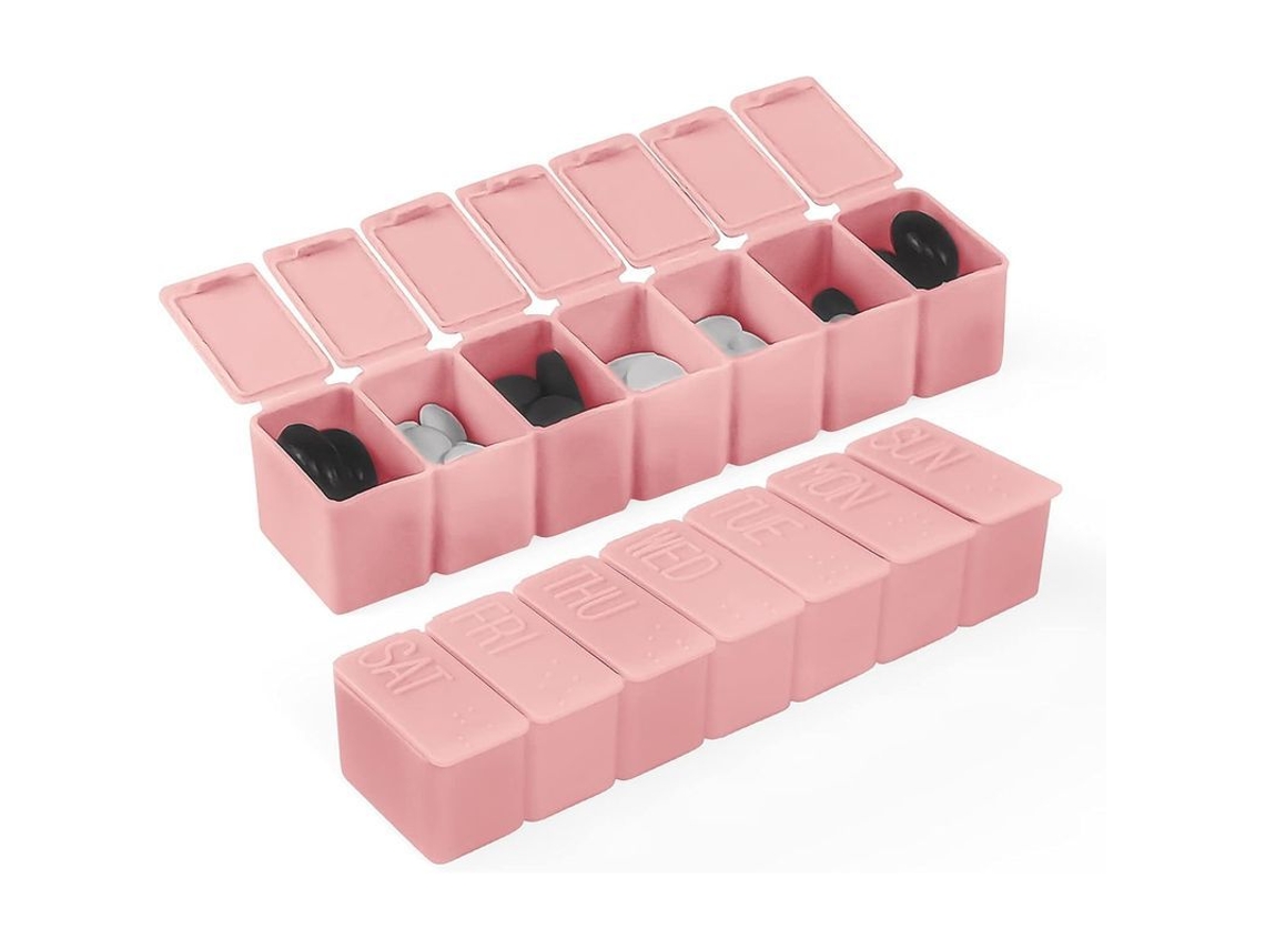 Organizador Semanal De Pastillas Para 7 Días, Caja Diaria De Vitaminas, Contenedor De Suplementos (2 Unidades, Rosa)
