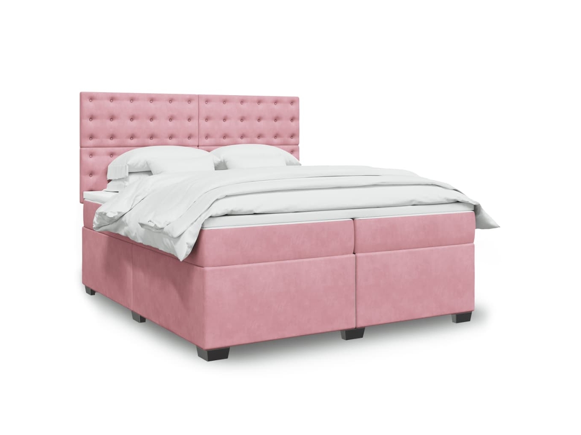 Cama Box Spring Con Colchón Terciopelo Rosa 200x200 Cm