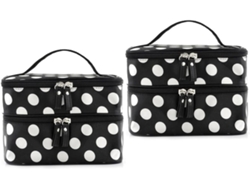 Neceser De Maquillaje De 2 Piezas En Blanco Y Negro, Estuche Doble Para Cosméticos Con Doble Organizador.