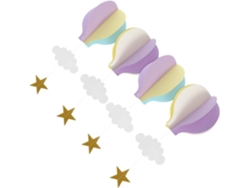 Guirnalda Decorativa 4 Globos Aerostáticos Papel Nubes Estrellas 3d Ligera Única Fiestas Infantiles Decoración