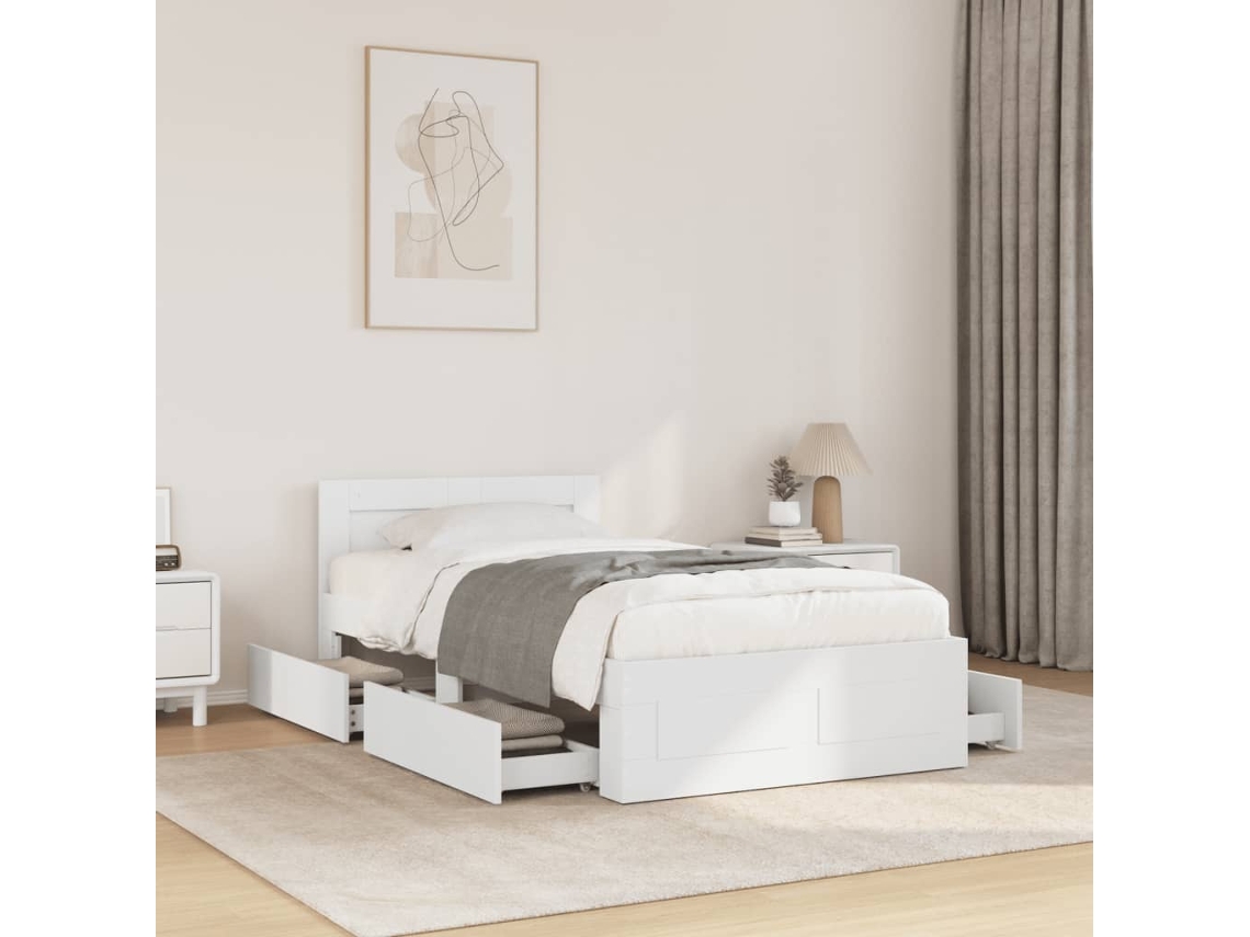 Estructura Cama Con Cabecero Madera Ingeniería Blanca 75x190 Cm