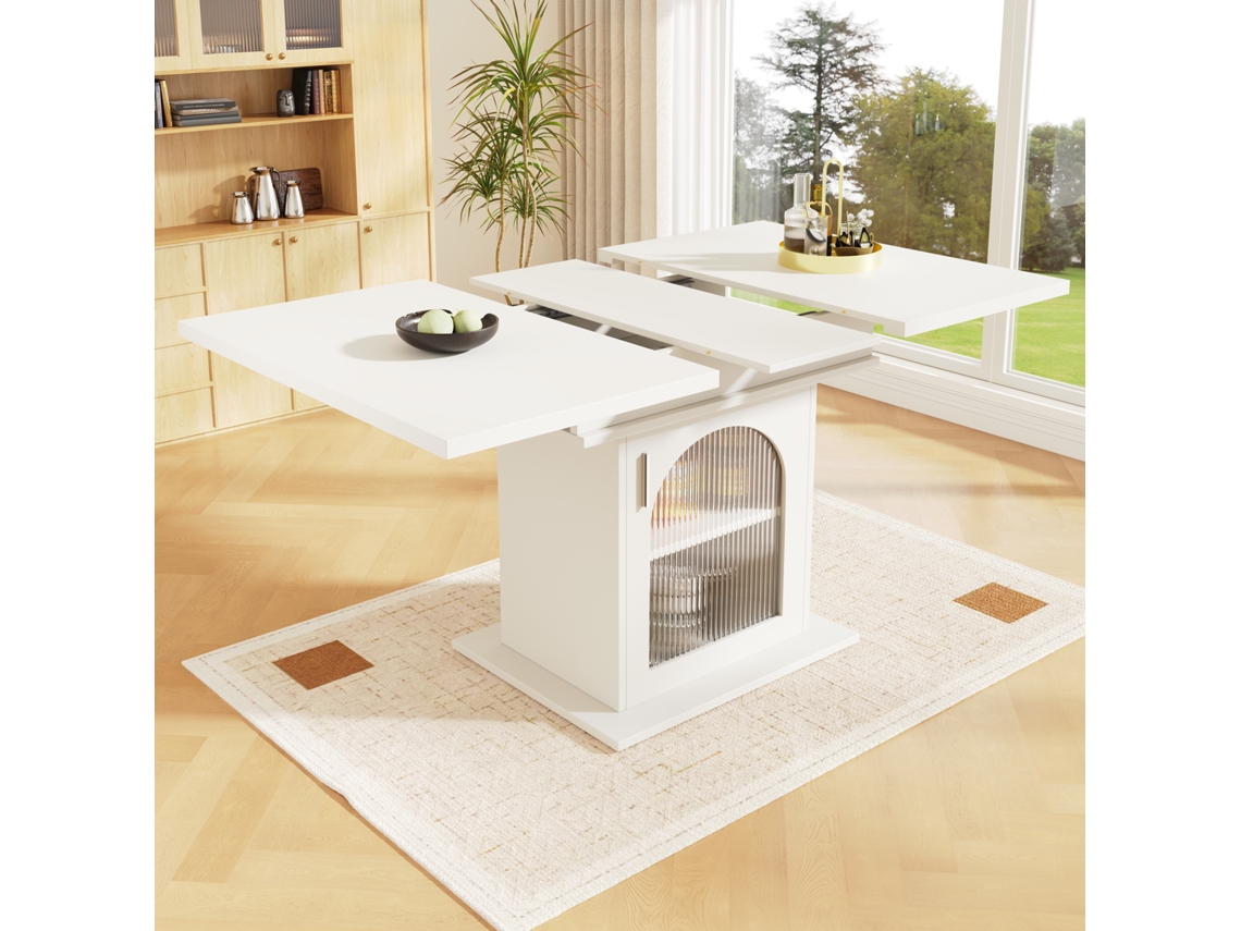 Mesa De Comedor Extensible (140×80 Cm) Con Estantes De Almacenamiento, Diseño Que Ahorra Espacio, Adecuada Para Cocinas Y Salones.