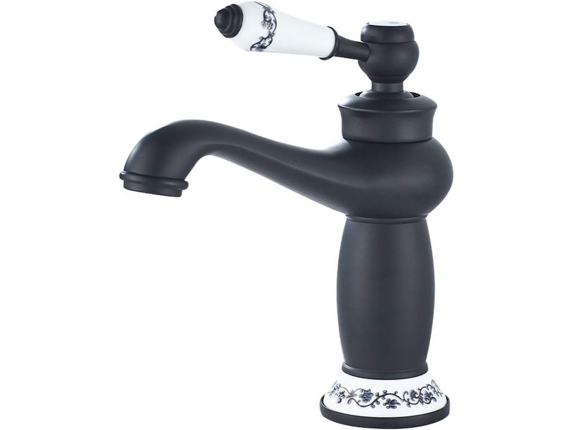 Grifo De Baño De Mango Único Cromado, Mixer De Lavabo Ajustable Caliente Y Frío Para Lavatorio O, Negro