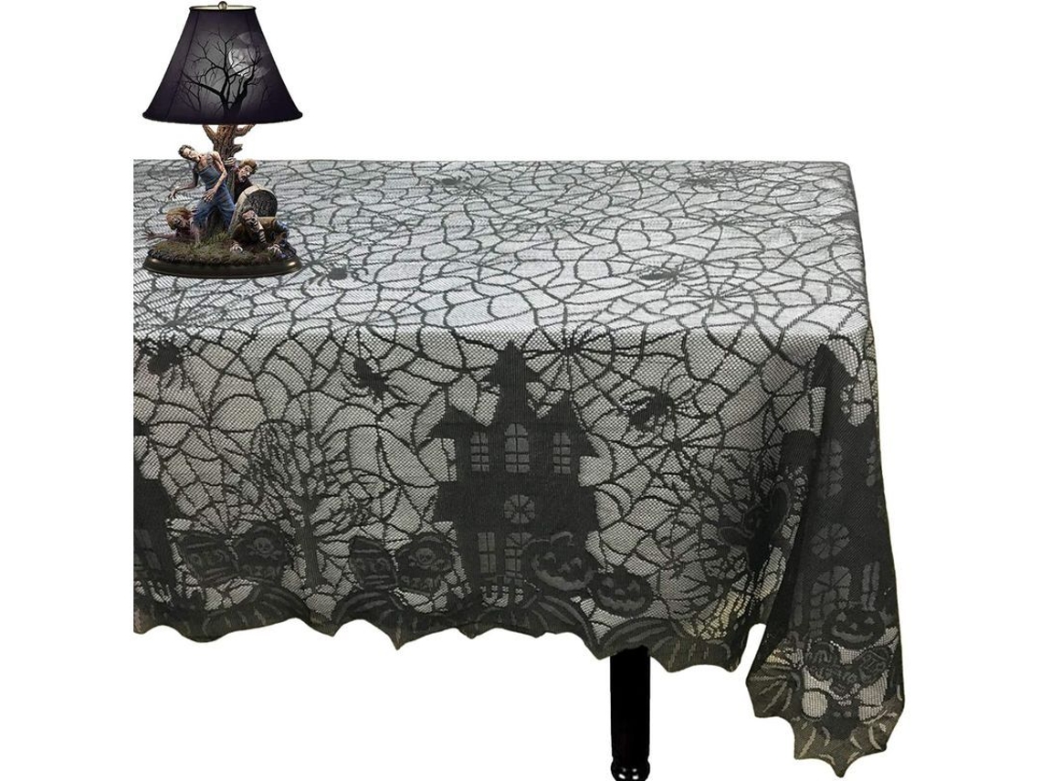 2026-30485-mantel De Halloween De Encaje Negro Con Telaraña De Araña - 53 X 68 Pulgadas