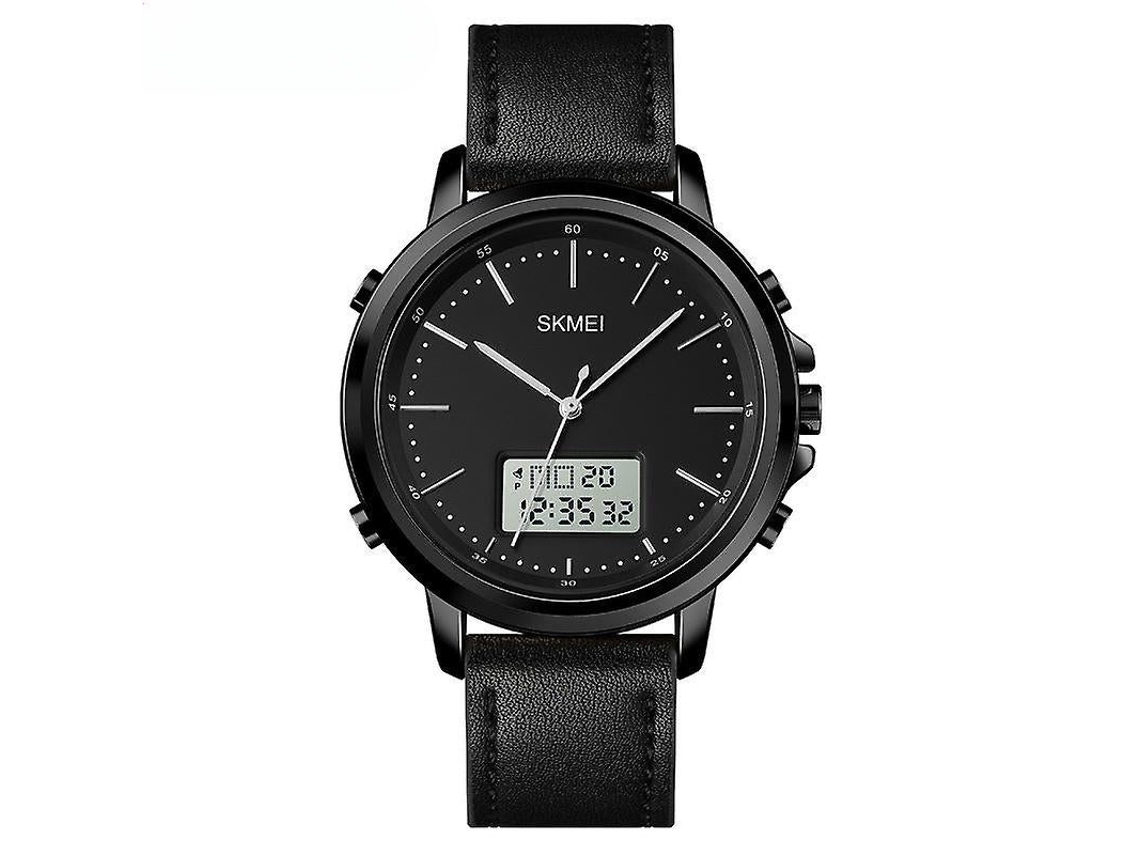 Relojes de pulsera analógicos digitales para hombre Correa de cuero Sport-Black Shell White Machine