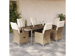 Juego de comedor de jardín de 7 piezas con cojines, mimbre sintético beige, DKD Home Decor