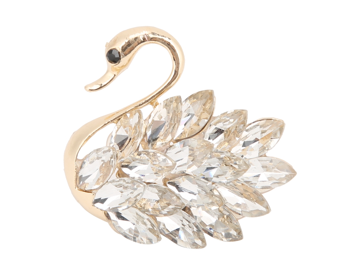 Broche Feminino Elegante com Forma de Cisne Strass Dourado Branco Presente de Aniversário Natal