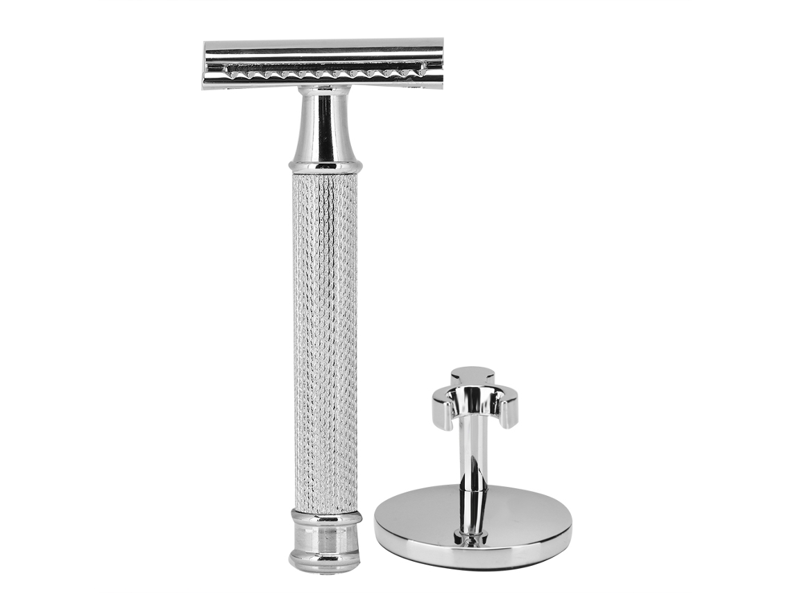 Afeitadora Manual De Seguridad De Doble Filo Clásica Con Soporte Para Hombres Regalo Plata
