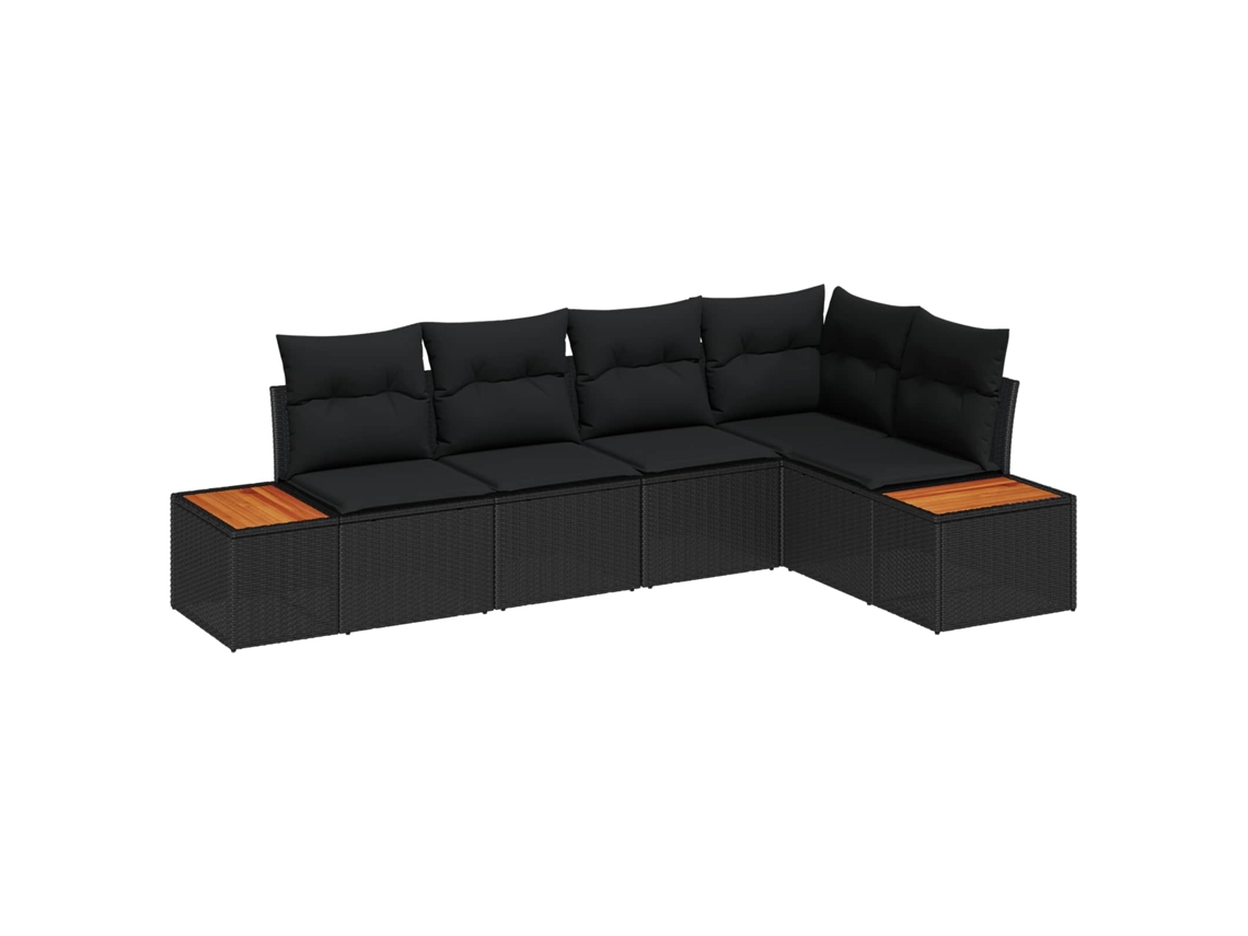 Maison Exclusive - Conjunto de sofás de jardín de ratán sintético negro de 5 piezas