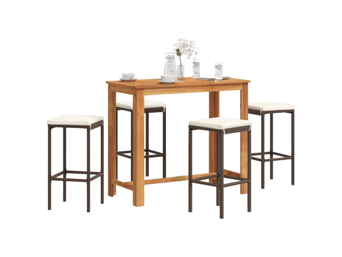 Pcs Conjunto De Bar P/ Jardim Acácia Maciça/vime Pe Castanho Dkd Home Decor