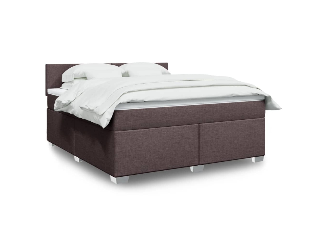 Cama Box Spring Con Colchón Tela Marrón Oscuro 180x200 Cm