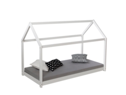Cama Infantil Con Forma De Casita De Madera Blanca Con Somier De Láminas 80x160 Cm Lit06198