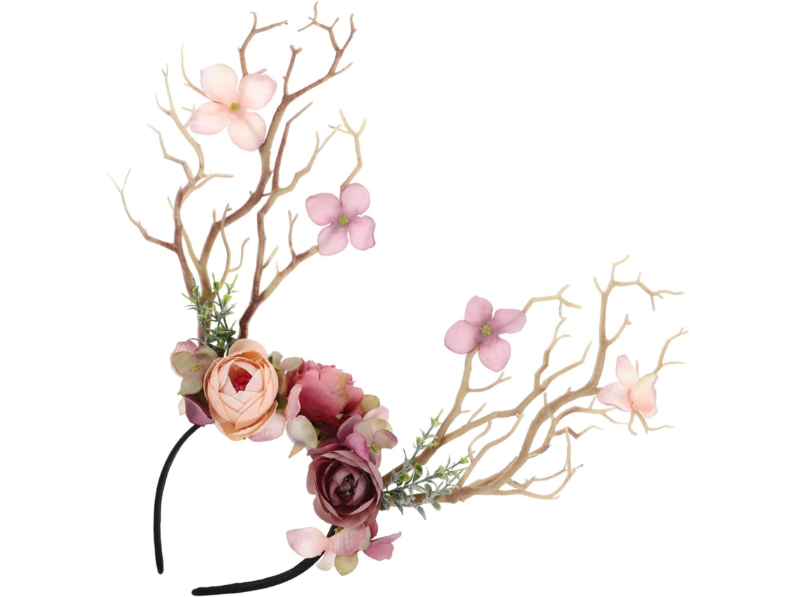 Diadema Navideña De Tela Con Astas De Ciervo Naturales Y Diseño Elegante, Accesorio Para El Cabello Para