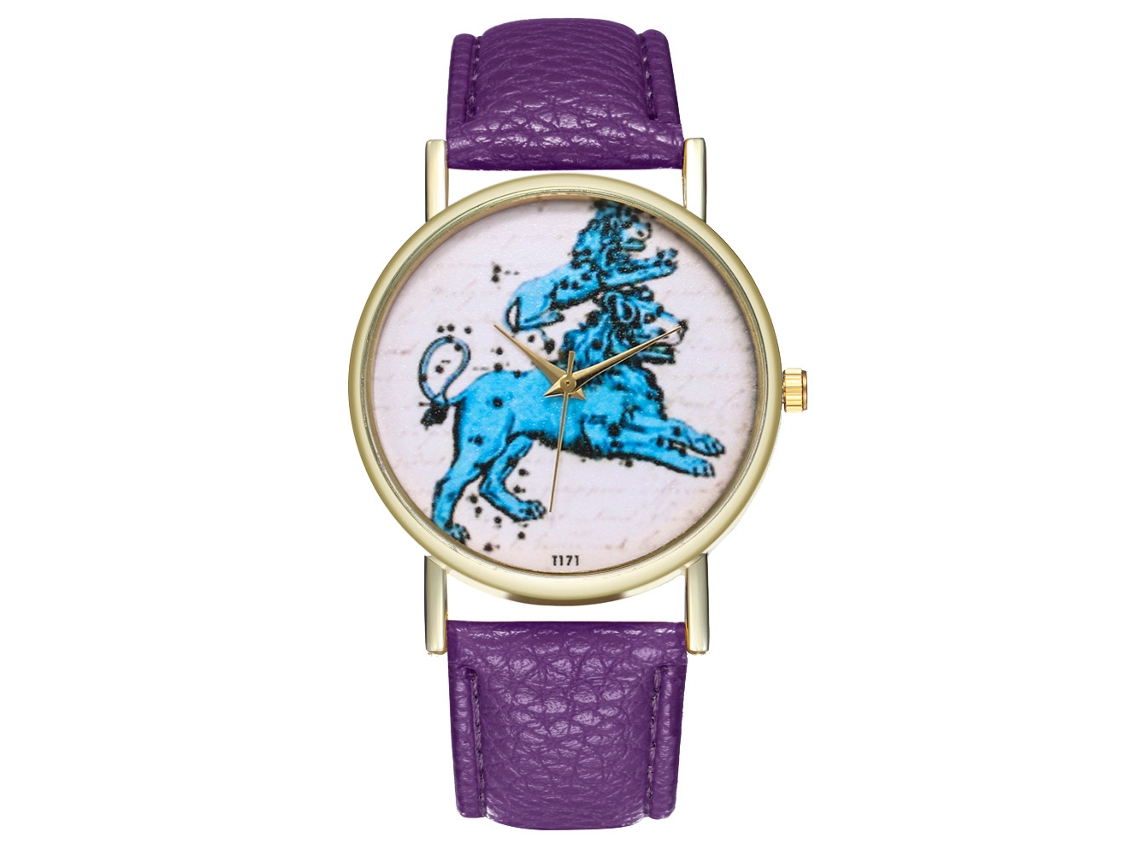 Reloj Casual De Moda Unisex Zhoulianfa De Cuarzo Con Correa De Cuero Morado
