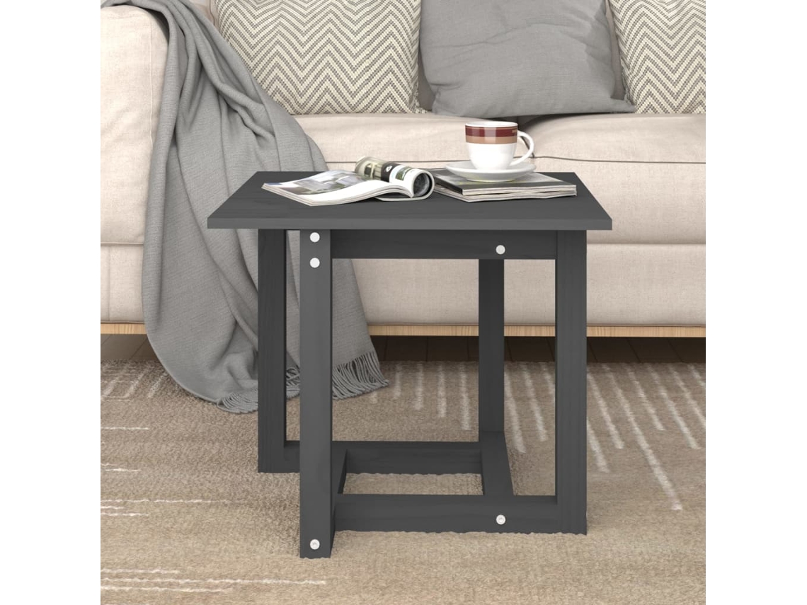 Mesa de Centro de Apoyo 50X50X45 Cm Madera de Pino Maciza Gris