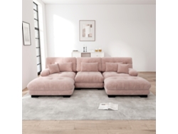 Sofá Modular Grande U - Sofá Cloud Con Asiento Profundo, Sofá Convertible Con Ottoman - Rosa