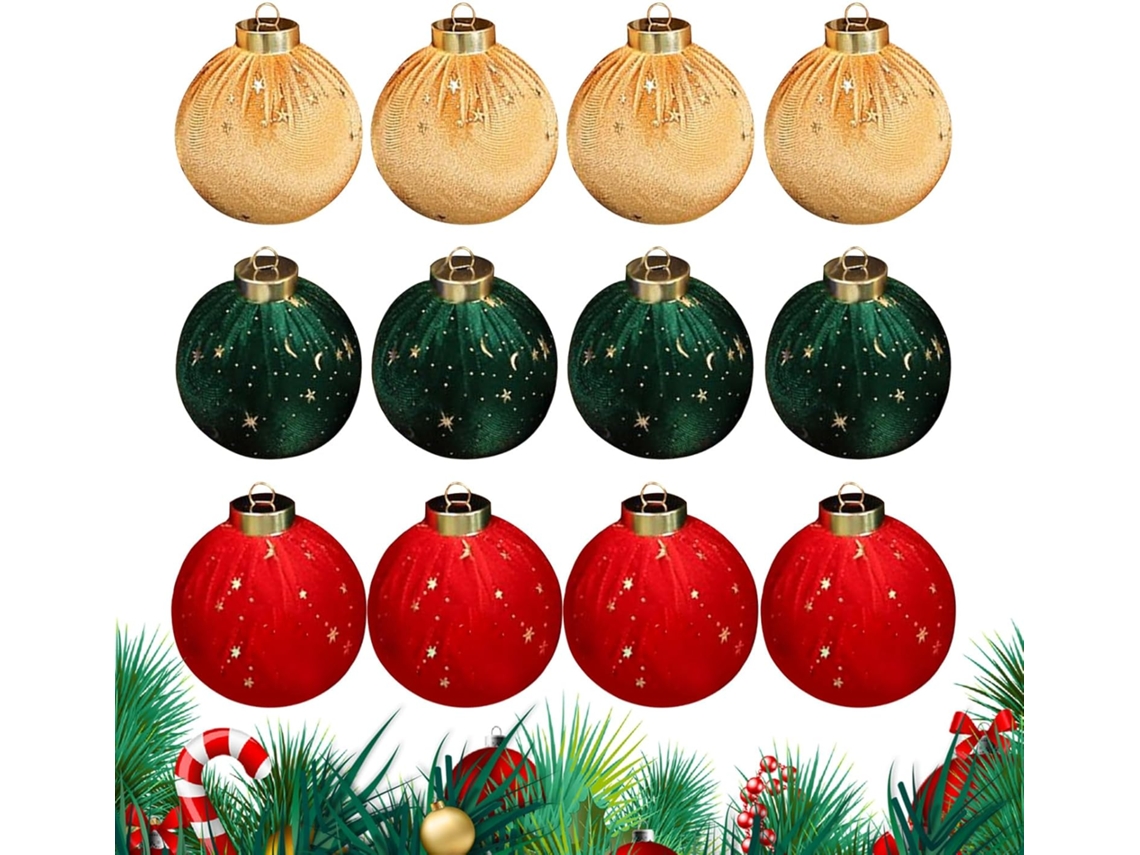 Adornos para árbol de Navidad | 12 adornos colgantes de terciopelo | Adornos irrompibles de Gokoco