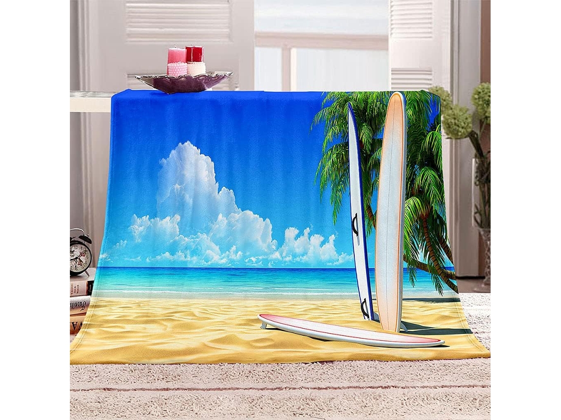 Manta de microfibra con estampado de tabla de surf en 3D, 180x220cm