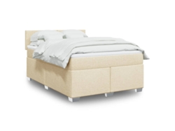 Cama Box Spring Con Colchón Tela Color Crema 140x190 Cm