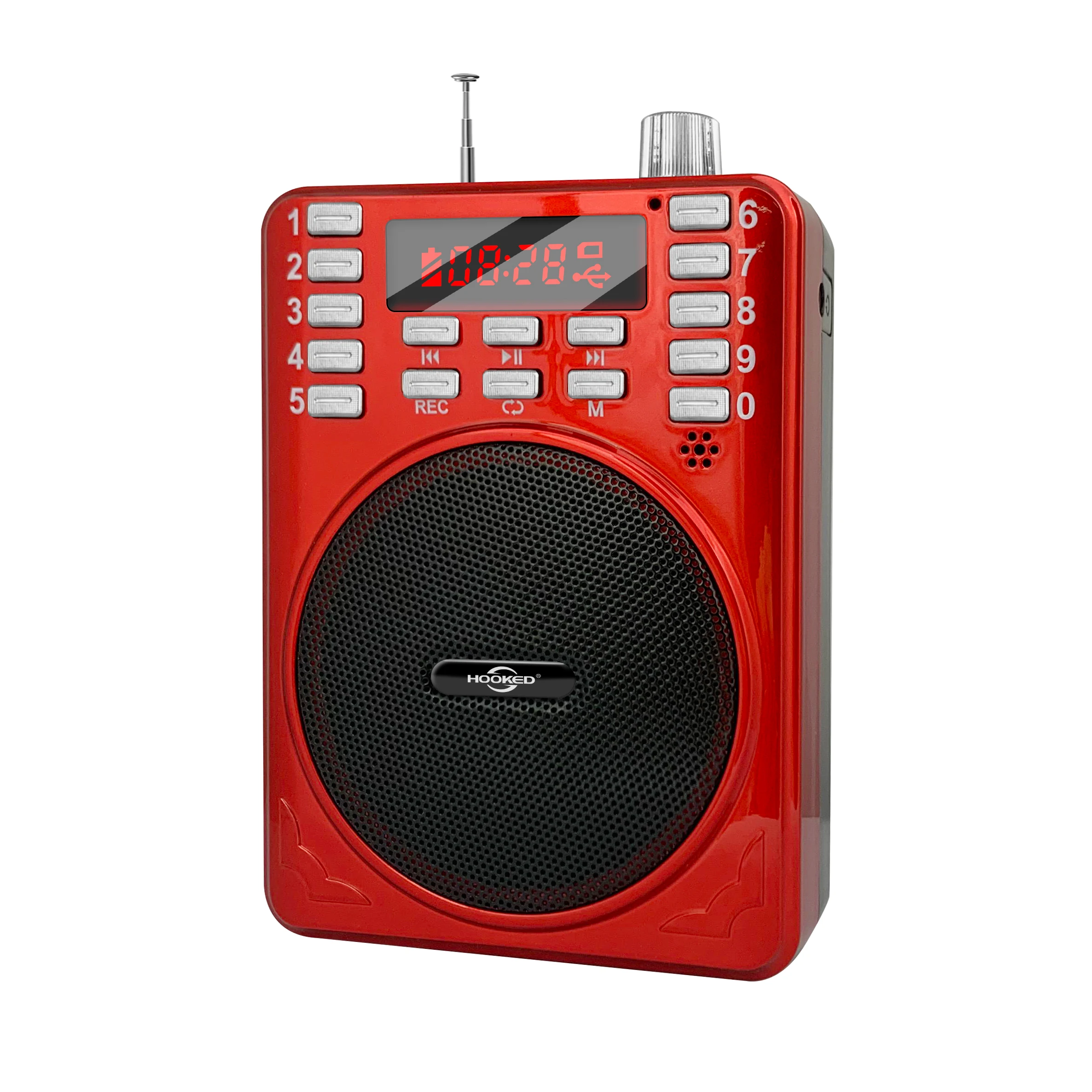 Amplificador de voz (rojo), radio FM, multifuncional, 3 pilas