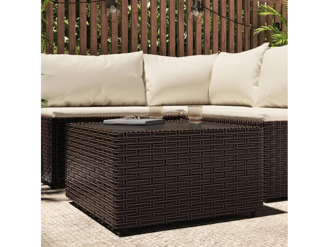Mesa de Centro de Apoyo Cuadrada para Jardín 50X50X30 cm Mimbre Pe Castaño